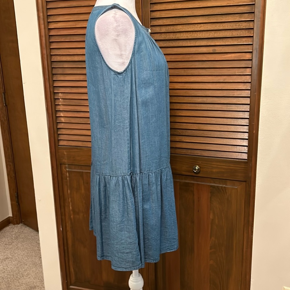 Loft Drop Waist Denim Look Chambray Summer Sundress Size XS - Picture 4 of 8
